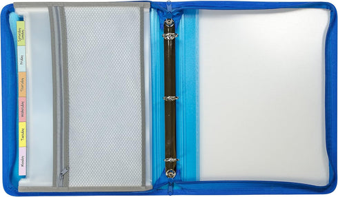 C-Line Zippered Binder with Expanding File, 2" Expansion, 7 Sections, Zipper Closure, Letter Size, Bright Blue