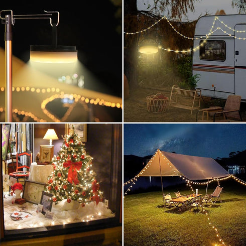 MDCMLKS 39.4FT 8 Solar Camping String Lights, Portable Waterproof Camping Light with Lighting Modes, Solar Powered