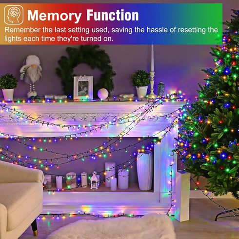 100FT 300 8 Multicolor Christmas Lights Outdoor, LED String Lights for Outside Waterproof with Modes, Connectable Plug