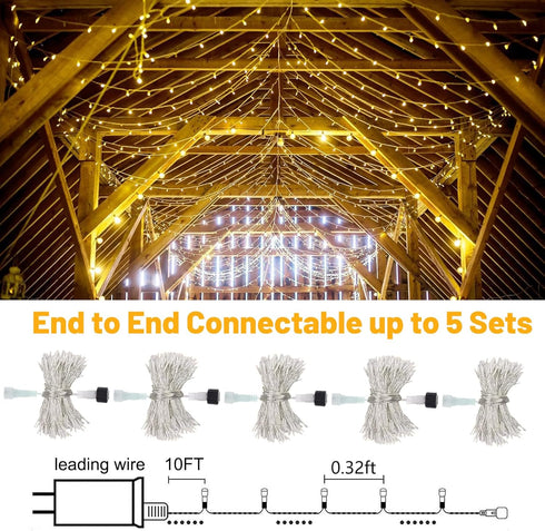 Wotilzeen 200LED 60FT 8 Warm White LED Christmas Tree String Lights Outdoor Waterproof Twinkle Lights for Bedroom