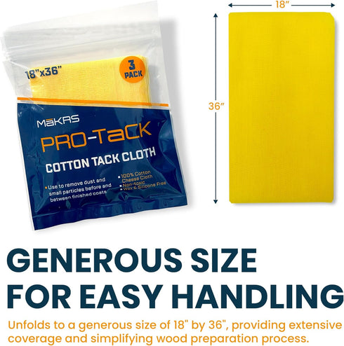 MaKRS Pro-Tack Tack Cloth (Pack of 3) for Removing Dust and Particles in Woodworking, Painting, Varnishing