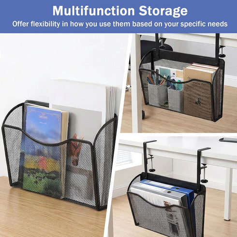 kenaeooe Under Desk Drawer Clamp On Mesh Metal Desk Side Storage Hanging Organizer with Adjustable F-Clamp for Office