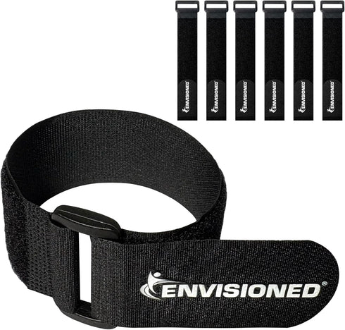 Reusable Cinch Straps, 1" x 15", 12 Pack, Quality Hook and Loop Securing Straps (Black)