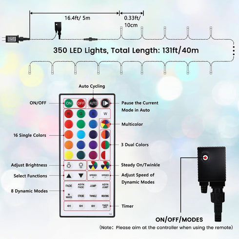 115ft 350 Toodour Easter Lights RGB String Lights, LED Color Changing String Light with Remote & Timer, Waterproof