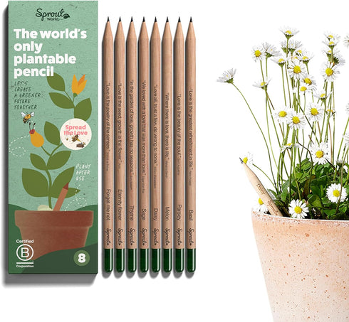 Sprout Wood-Cased Pencils | Spread the Love Edition | 8 Pack of HB Pre-Sharpened Graphite Plantable Pencils
