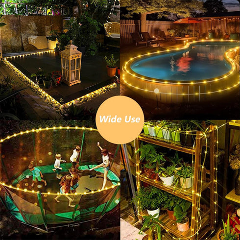 2 Pack 33ft 100 8 QITONG Warm White Solar Rope Lights, Each LED String Light Outdoor, Modes Fairy Lights in Clear Thin