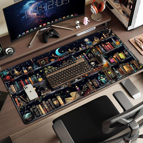 FGHRHT 31.5x15.7 Bookshelf Desk Mat Black Library Aesthetic Desk Pad Large Gaming Mouse Pad in Bookcase XXL Extended