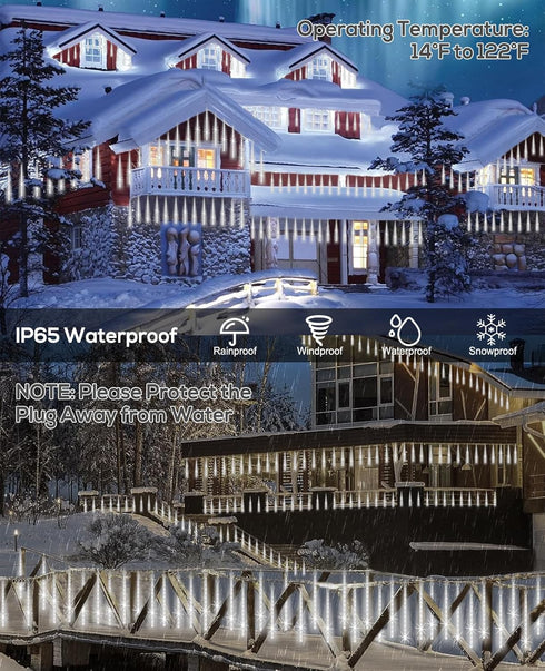 Christmas Lights Outdoor UL Certified, Meteor Shower Lights 12 Inch, 10 Tubes LED Falling Rain Drop Lights, Icicle Snow