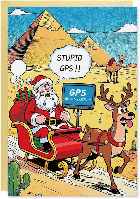 FLYAB Funny Christmas Card - Christmas Cards with Envelope Santa GPS Fail