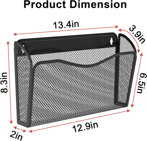 Wall File Organizer, Mesh Hanging File Organizer with 3 Single Pockets for Home Office Organization and Storage