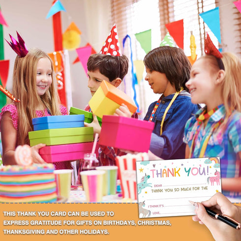 Chuxvon (20 20 -08 Kids Thank You Cards Fill in the Blank, Magic Unicorn Thank You Cards, Rainbow Unicorn Greeting
