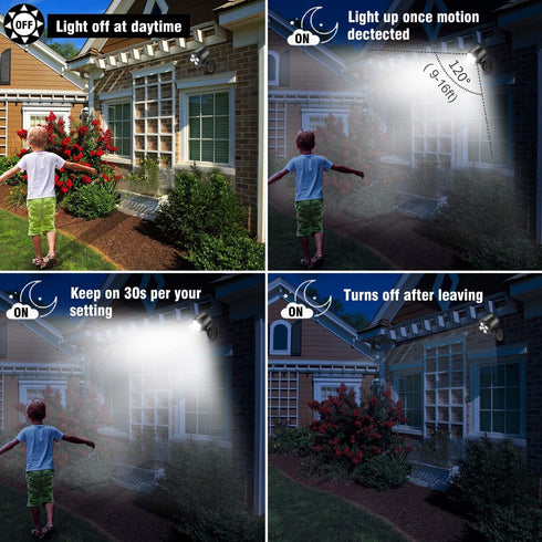 1000LM 6000K Black(2 Pack) Motion Sensor Outdoor Lights, Battery Operated Outdoor Light, Motion Detector Lights