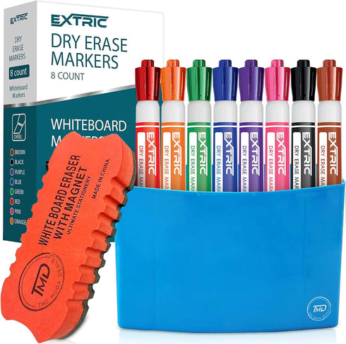EXTRIC Dry erase Markers Chisel Tip, 8 Whiteboard markers, Magnetic Marker Holder