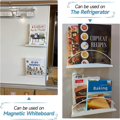 WYLUNBI 2 11.8'' 4.7'' 2.2'', 12 lbs Pcs Magnetic Metal Book Shelves, x x Special for Whiteboard, Classroom and Fridge