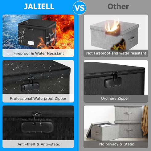 Upgraded File Box with Lock - Fireproof Document File Organizer Box with Water-Resistant Zipper & Adjustable Handle -