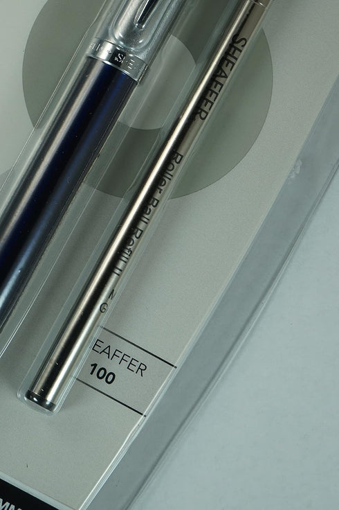 Sheaffer 100 Pearlescent Metallic Blue Rollerball Pen with Nickel Appointments, Signature Mid Band and Dot of