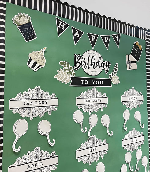 Carson Dellosa 62-Piece Farmhouse Classroom Birthday Calendar Bulletin Board Set with Happy Birthday Banner and Cutouts