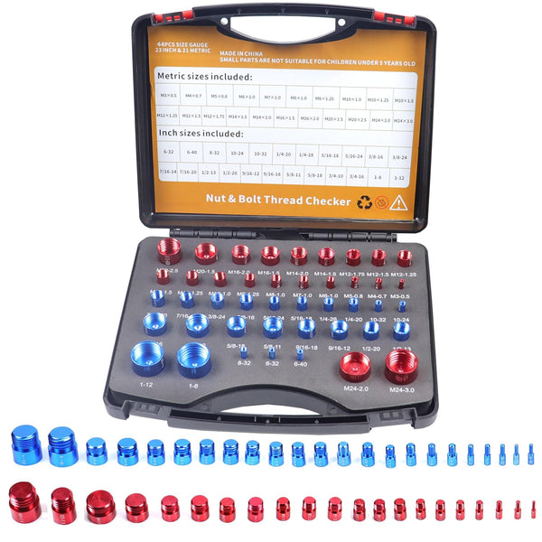44pcs Nut and Bolt Thread Checker Set, Practical Size Gauge Box for Inch & Metric