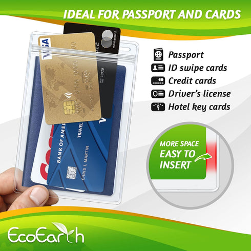 EcoEarth 4x6 Inch Passport & Card Holders - Clear, 10 Pack, Extra Large Vertical ID Holder, Resealable and Waterproof