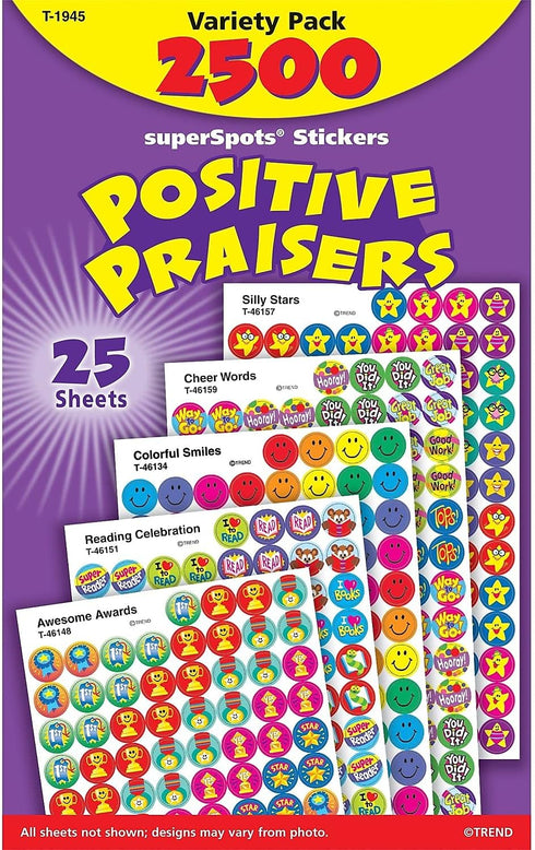 TREND ENTERPRISES Positive Praisers superSpots Stickers, 25 Sheets, 68 Different Designs, For Ages 3 and Up