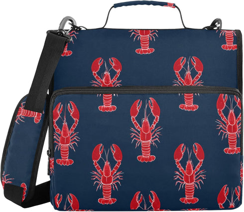 Fisyme Sea Red Lobsters Zipper Binder 3 Ring with Zipper and Shoulder Strap