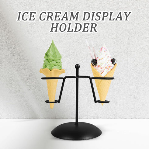 2-slot DOITOOL Ice Cream Cone Holder Stand, Iron Ice Cream Display Rack with Base, Black Egg Cone Holder for Dessert