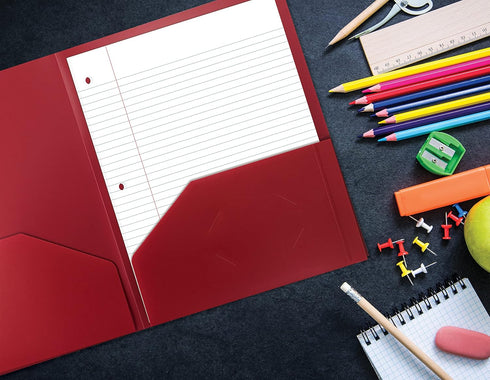 Better Office Products Heavyweight Burgundy Plastic 2 Pocket Portfolio Folder, Letter Size, 24 Pack, Burgundy Red