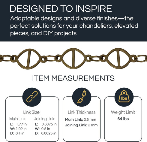 CH-45-BRZ-3 (3 RCH Hardware Brass Chandelier Chain, Bronze Feet)