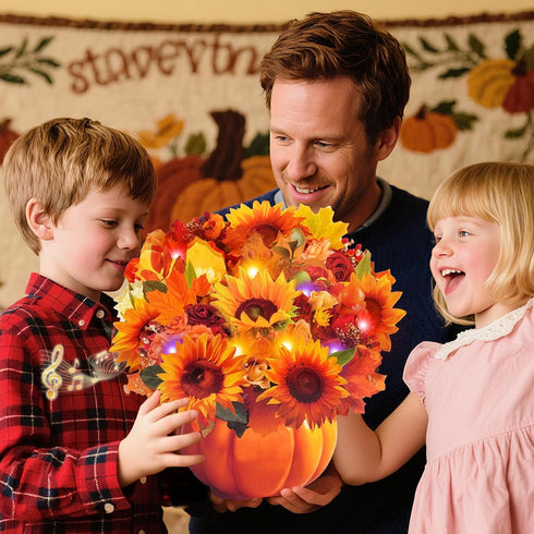 APOTODITO Thanksgiving Cards, Pop Up Fall Sunflower Bouquet with Music and Light, Thanksgving Gifts Sunflower Gifts
