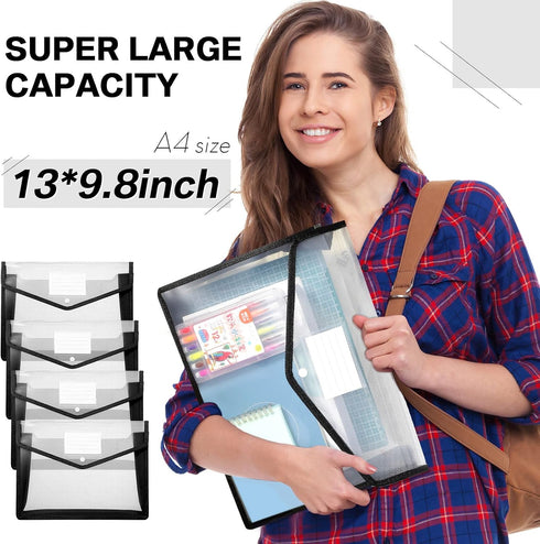 Epakh 10 Pcs A4 Size Plastic File Folders, Expanding Wallet Organizer with Snap Closure, Waterproof Transparent