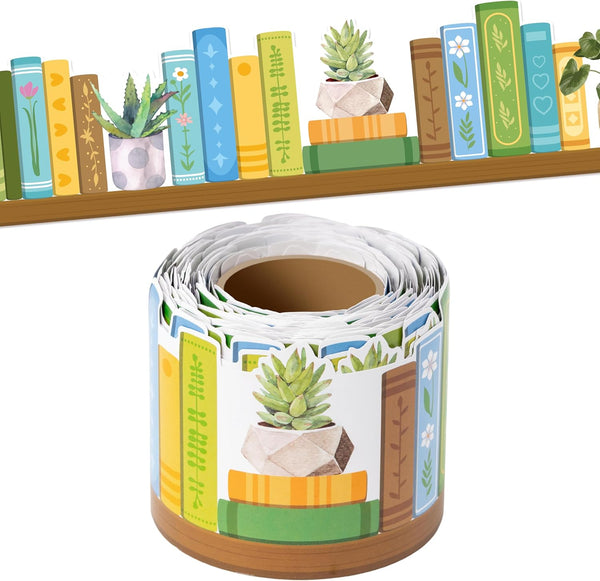 BeYumi Plant Bookshelf Border Trim - 65ft Spring Green Plant Books Rolled