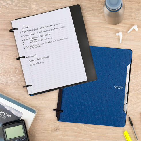 Five Star Flex Refillable Notebook + Study App, College Ruled Paper, 1 Inch TechLock Rings, 200 Sheet Capacity, Pacific