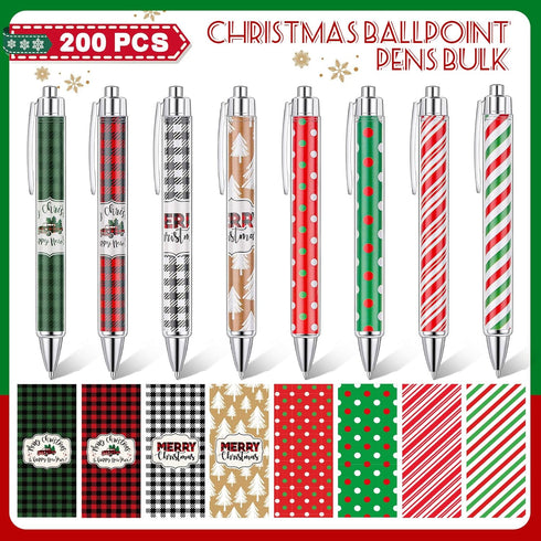 Cholemy 200 Pcs Christmas Pens Bulk, Xmas Novelty Ballpoint Pens, 0.7mm Black Ink for School Office Home Gifts