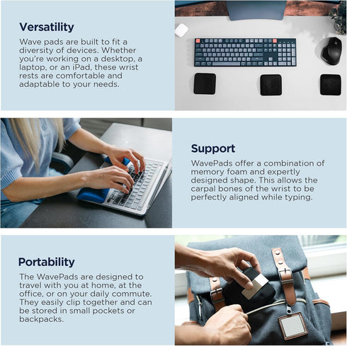 WavePads by PostureUp – Original Two Pack Adjustable Memory Foam Wrist Rests for Laptop & Keyboard Pain Relief