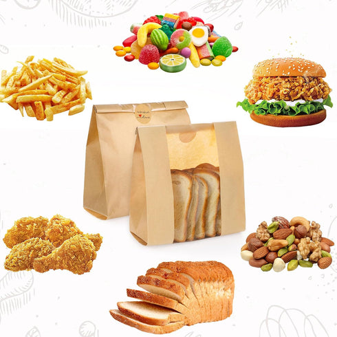 130 Pack 14" 8.3" 3.5" 160 Homemade Sourdough Bread Bags, x x Large Paper Bread Bag with Window Stickers for Bake Sale