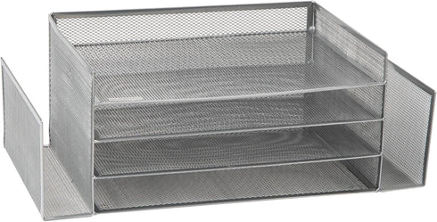 Mind Reader Desktop Organizer, File Storage, Paper Tray, Metal Mesh, 16.75"L x 9.15"W x 6"H, Silver