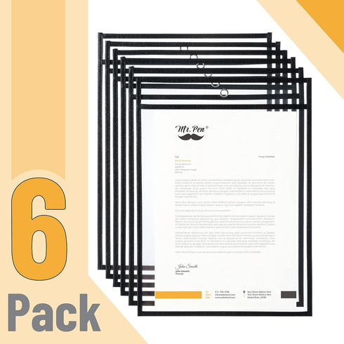 6 Pack, 10.2 14 Inches, Mr. Pen - Dry Erase Pockets, x Black, Reusable Plastic Sleeves for Paper, Clear Shop Ticket