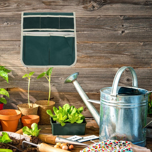 Garden Kneeler Seat Bag with Tool Pouch, Green Striped Multifunctional Storage Organizer for Outdoor Gardening Bench