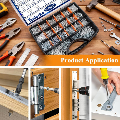 maierke 1680 Kit,M3/M4/M5/M6 Nails,#6#8 Set 1/2 2") PCS High Hardness Screw Bolts and Nuts & Nails & Wood Screws