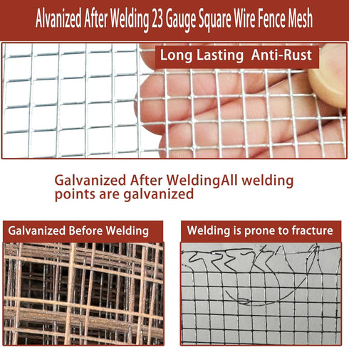 1/4 Inch 20in 20ft, 23 Hardware Cloth X Gauge Hot Dip Galvanized Welded Cage Wire Mesh Roll, Chicken Wire Fence Roll
