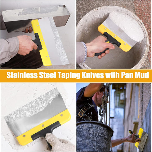 Set, 8 12" DEKEones Drywall Knife Pieces Stainless Steel Drywall Hand Tool Kit Includes Taping Knives, Putty Knives