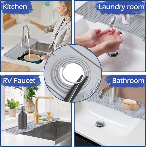 20 inch 10 20 5.5, Amerner Kitchen Sink Splash Guard, Large Slope & Adaptable Hole Faucet Mat for Kitchen Sink