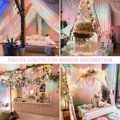 33ft 100 suddus Pastel Easter String Lights, LED Multicolor Fairy Lights with Remote, Connectable Clear Wire Twinkle