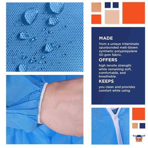 Blue Disposable Coveralls with Hood, XXL, 1 Pack 50 GSM PP Painters Suit Disposable