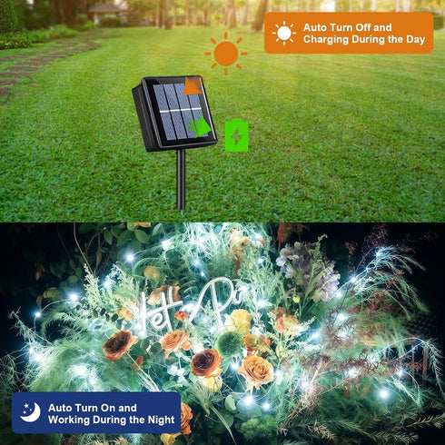 4 Pack 33ft 100 8 QITONG Solar Fairy Lights, Each LED White Christmas String Light Outdoor Waterproof, Modes Silver