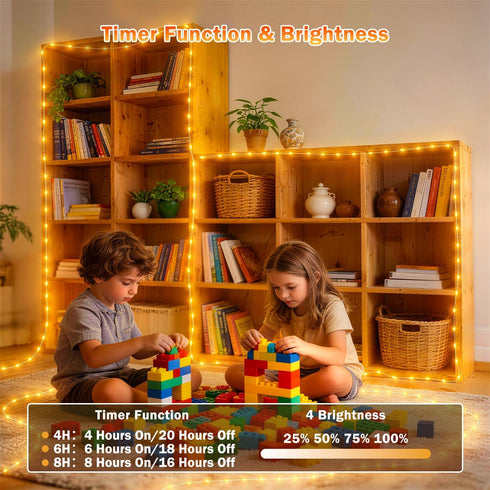 50ft Dimmable 25 14 Lights,150LED Fairy Lights Plug in, Colors Modes RGB+Warm White Color Changing String Twinkle