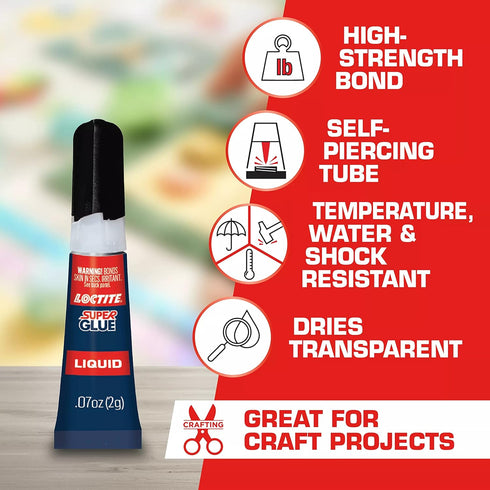Super Glue Liquid, Clear, 0.14 fl oz Tube, 6 Pack, Loctite