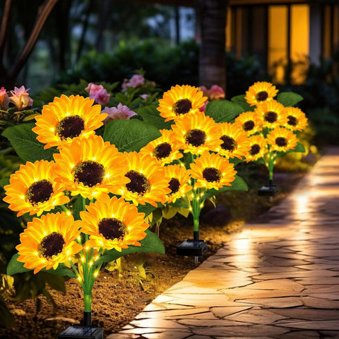 4 Pack 24 VOOKRY Solar Lights Outdoor, with Sunflower Lights, Waterproof Solar Flowers Garden Decor, Birthday Gifts
