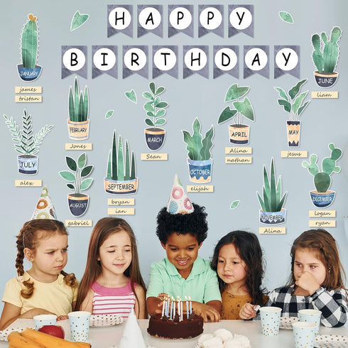 Boho Plant Birthday Bulletin Board Set, Happy Birthday Banner, Plants Cutouts for School Bedroom Decor