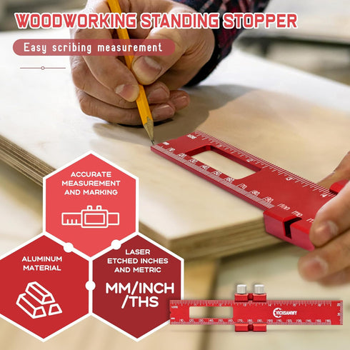 Woodworking Ruler - Precision Pocket Rulers, VICHSAMWY Scribing Ruler 12, 8, 6 Inch Metal Slide Stop Marking Ruler